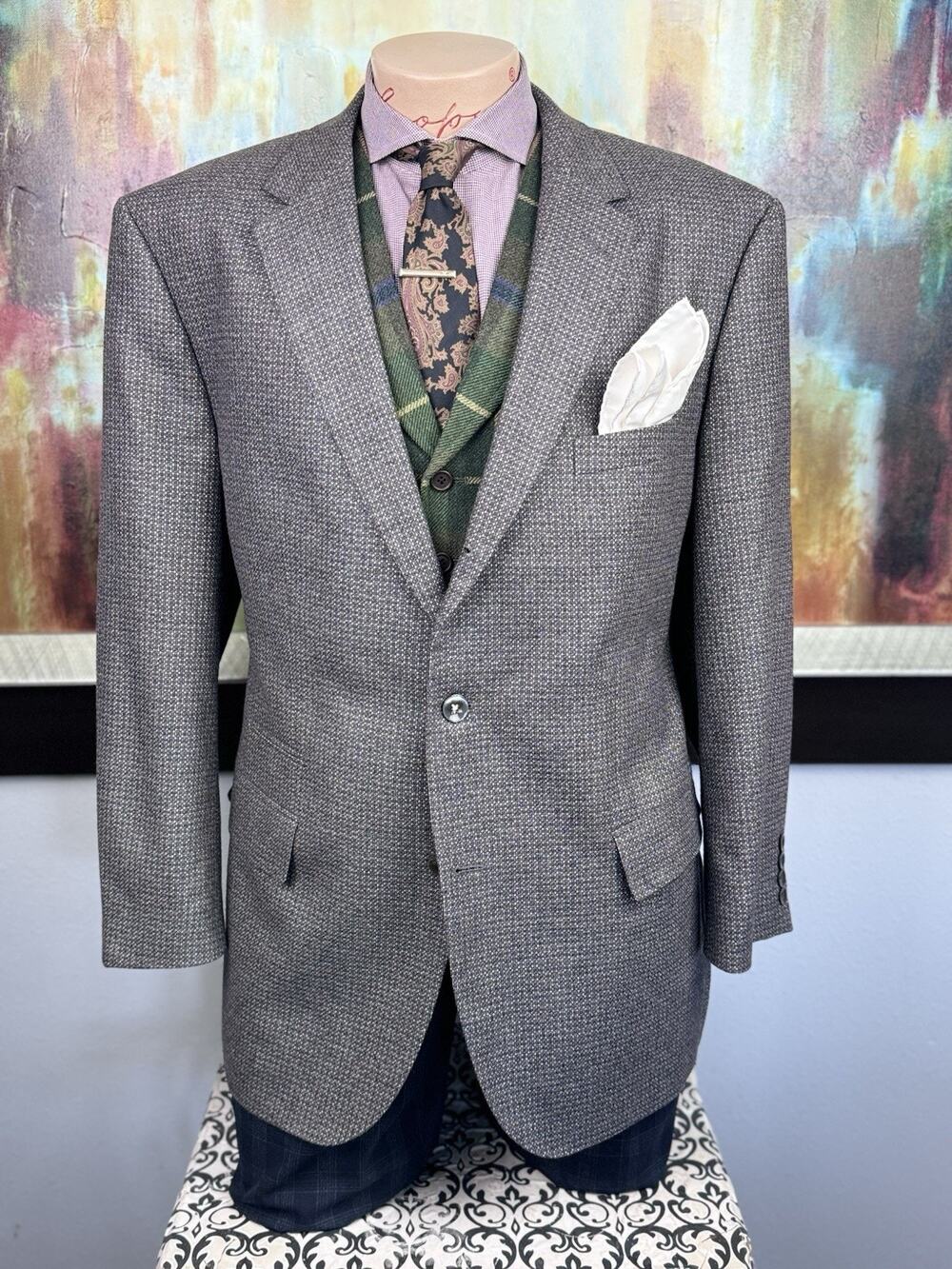Hugo Boss Mens Brown Argyle Silk Wool Cashmere Blend Blazer 48R